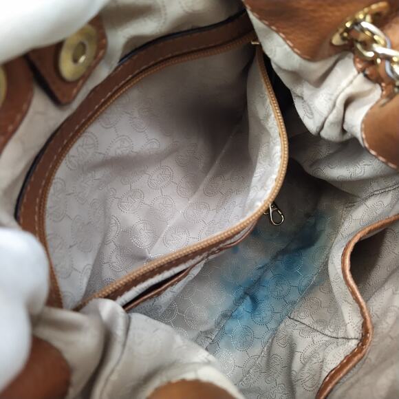 Michael Kors Frankie Brown Pebbled Leather Drawstring Convertible Shoulder Bag - Picture 15 of 16